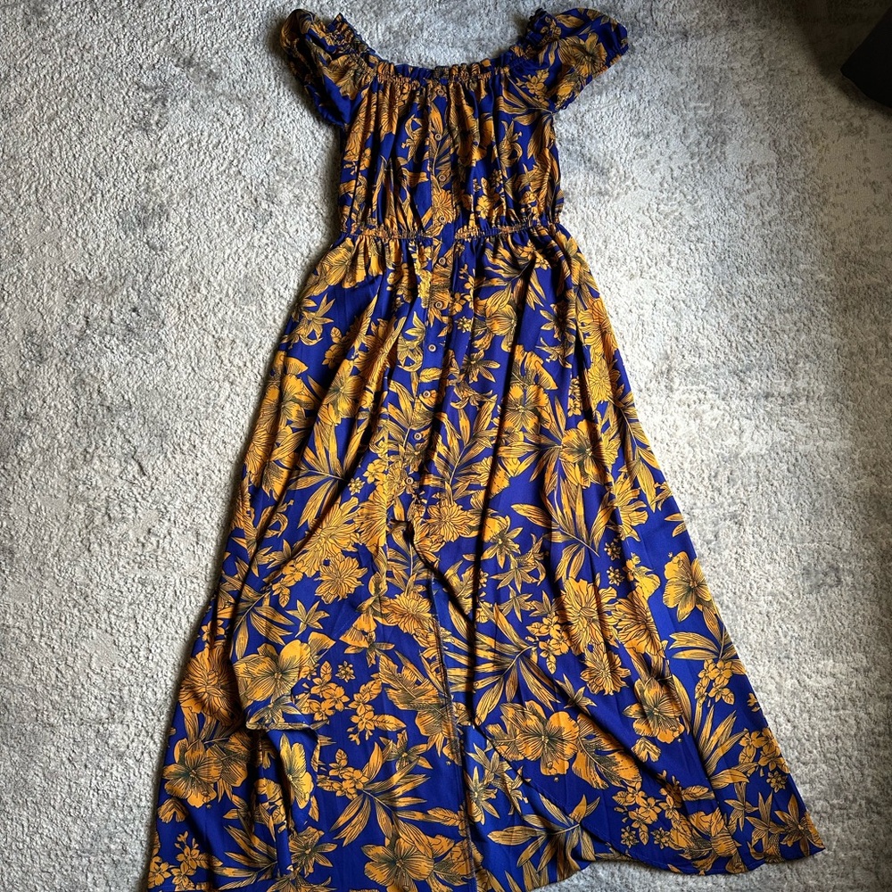 L'ATISTE Royal Blue and Mustard Floral Skirt